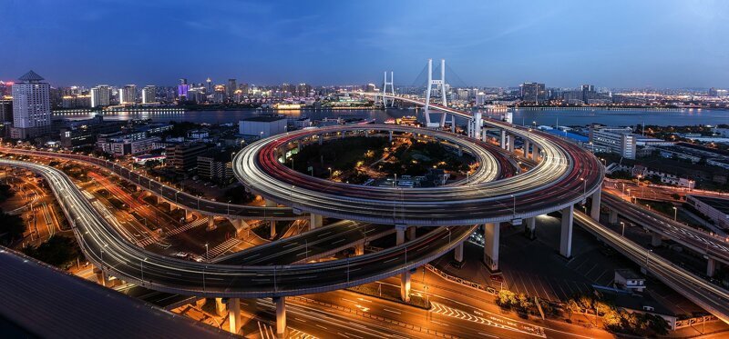 Шанхай Развязки, вид сверху, дорога, дороги, дорожные развязки