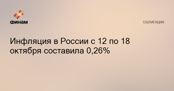 Инфляция в России с 12 по 18 октября составила 0,26%