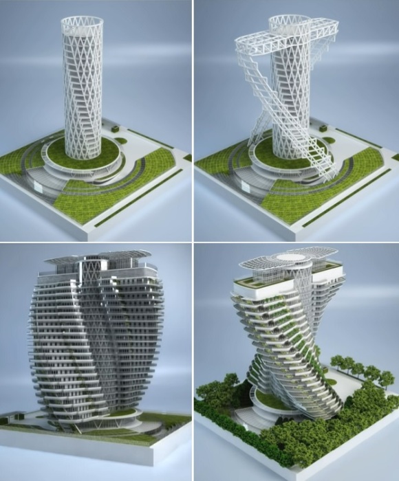 Эко-башня «Зеленой ДНК» – единственный в своем роде конструктивный проект, сочетающий в себе науку механики и искусство эстетики (Тайбэй, Тайвань).