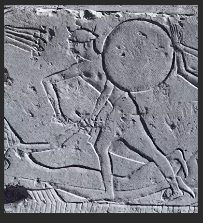 На рельефе с Абидос, изображающей битву при Кадисе (датируется приблизительно 1280 годом до нашей эры) изображен пехотинец шардана, который отрезает кисть руки погибшему Хеттскому колесничему.