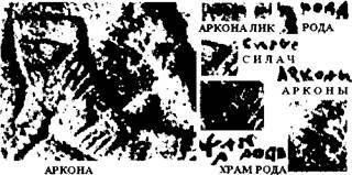 ВАРЯЖСКАЯ РУСЬ – ВАГРИЯ. ИЗ ИСТОРИОГРАФИИ И ГЕОГРАФИИ. ОСТРОВ РУСОВ.  ПАМЯТНИКИ И ХРАМЫ АРКОНЫ. можно, прочитать, надписи, храма, только, Арконы, цвете, надписей, обращенном, надпись, которые, более, изображение, очень, чтение, славян, прямом, именно, Нидерле, фрагмент