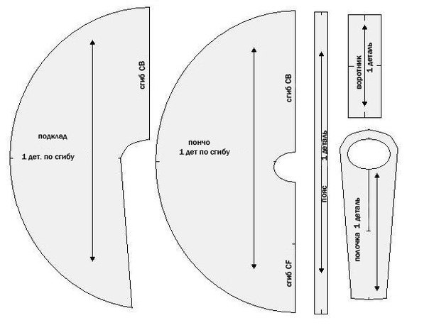 Двухстороннее пончо своими руками пончо, равно, деталь, ткани, детали, точки, воротника, вдоль, Расстояние, линии, подклада, сметайте, полочки, пояса, ткань, линию, выреза, однотонной, усилительного, обозначьте