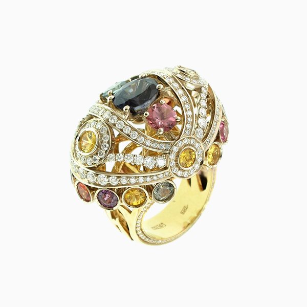 Кольцо «ЭСТЕТ», желтое золото, турмалины, бриллианты