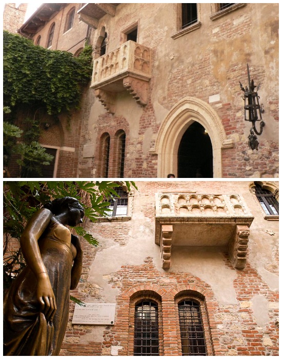 Дом однофамильцев Капулетти и пристроенный балкон вначале прошлого века выдают за дом Джульетты (Верона, Венеция).