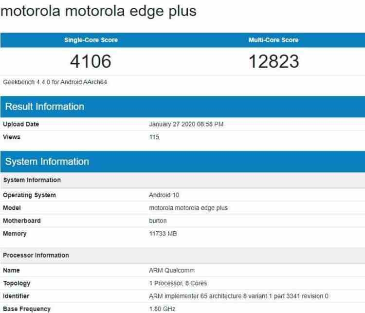 Флагман Motorola Edge+ появился в базе Geekbench с чипом Snapdragon 865 и 12 Гбайт ОЗУ Motorola, смартфона, которая, рендер, также, Несколько, Опубликованный, ранее, говорит, смартфон, спецификациях, получит, дисплей, отверстием, фронтальной, камеры, будет, дизайне, сожалению, информации