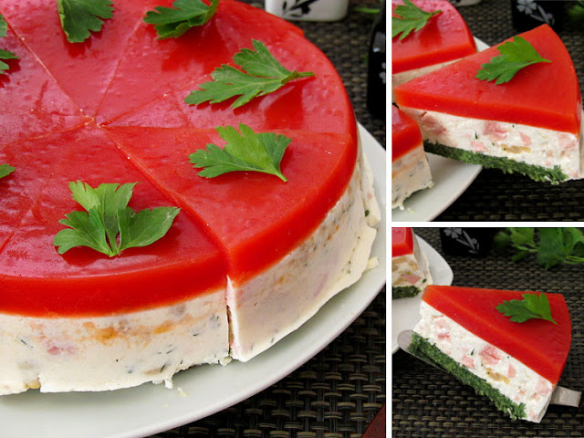 Сметанный закусочный тортик с томатным желе закуски,рецепты