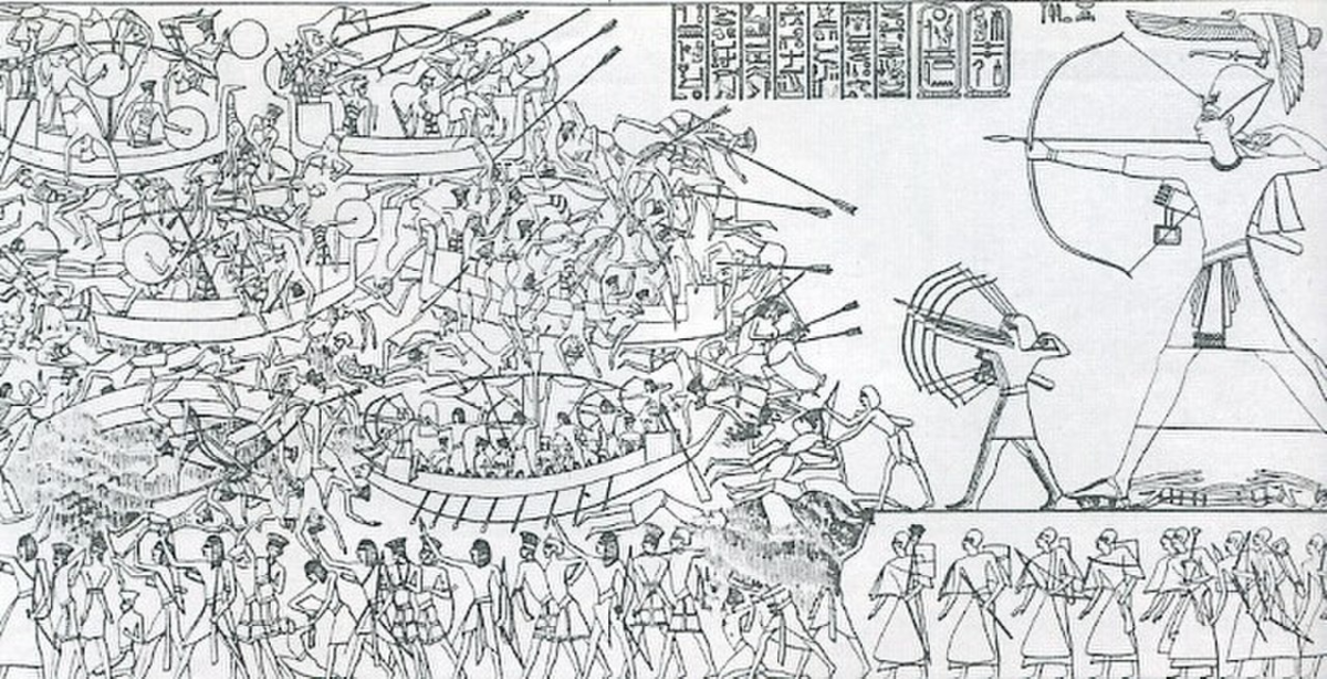 Морское сражение , рисунок в храме Мединет-Абу