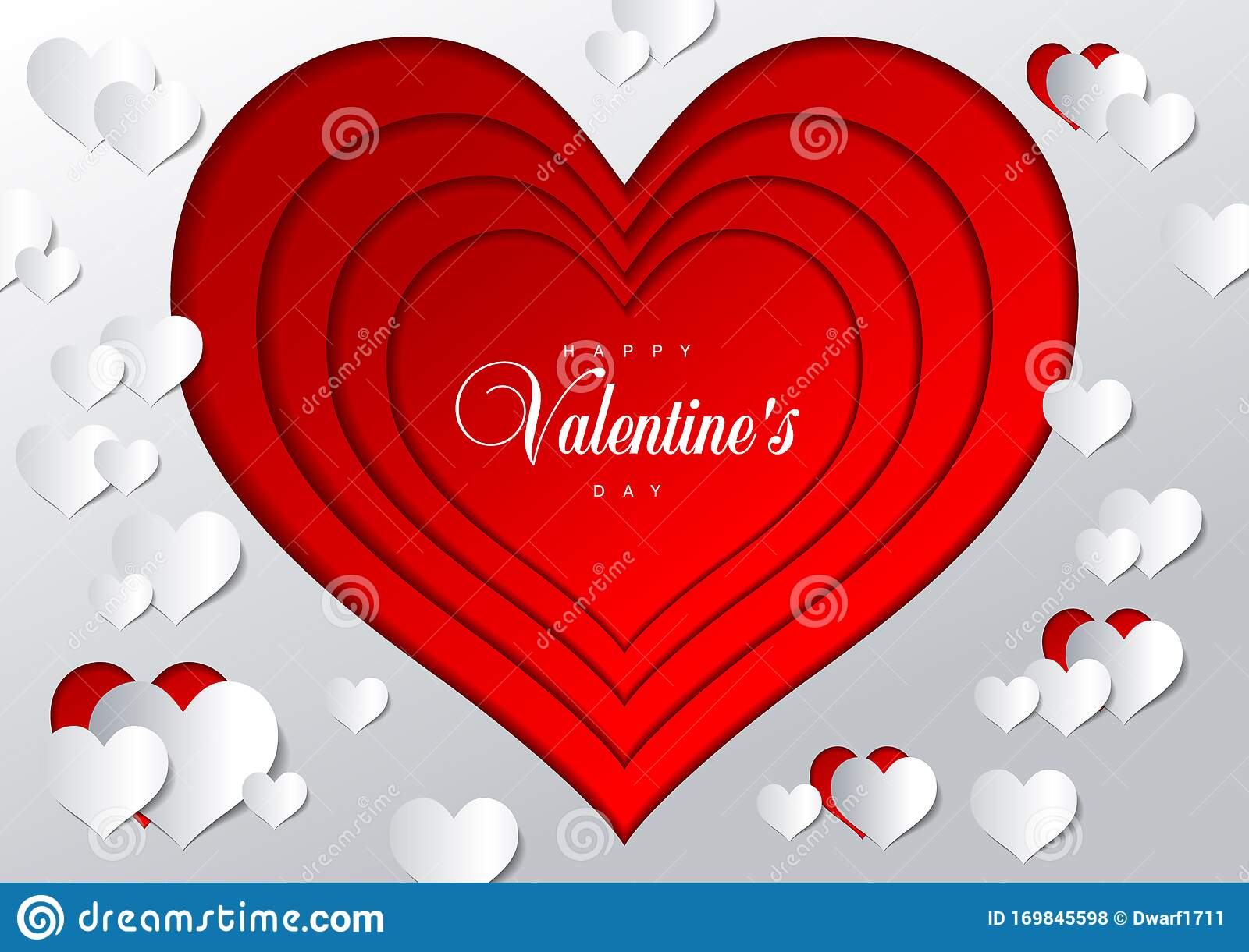 Happy valentines Day vector composition. Red and white paper cutouts. Good vector card, banner, flyer, poster, voucher or greeting card template. 
