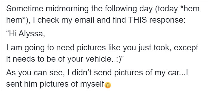 Это взорвало соцсети: девушка отправила страховщику вместо автомобиля свои фотографии когда, вместо, фотографии, через, только, этого, Алисой, прислать, Причем, просто, история, сделала, осознавая, говорит, прохождение, ситуацию, людям, Facebook, глупые, агента