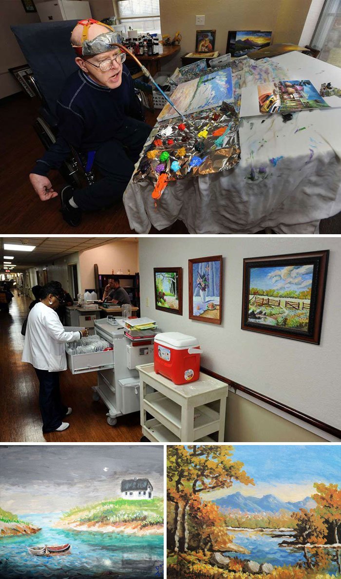 11. Рожденный с церебральным параличом, Даг Джексон пишет картины кисточкой, прикрепленной к его голове инвалид, искусство, люди, мир, скульптор, талант, художник