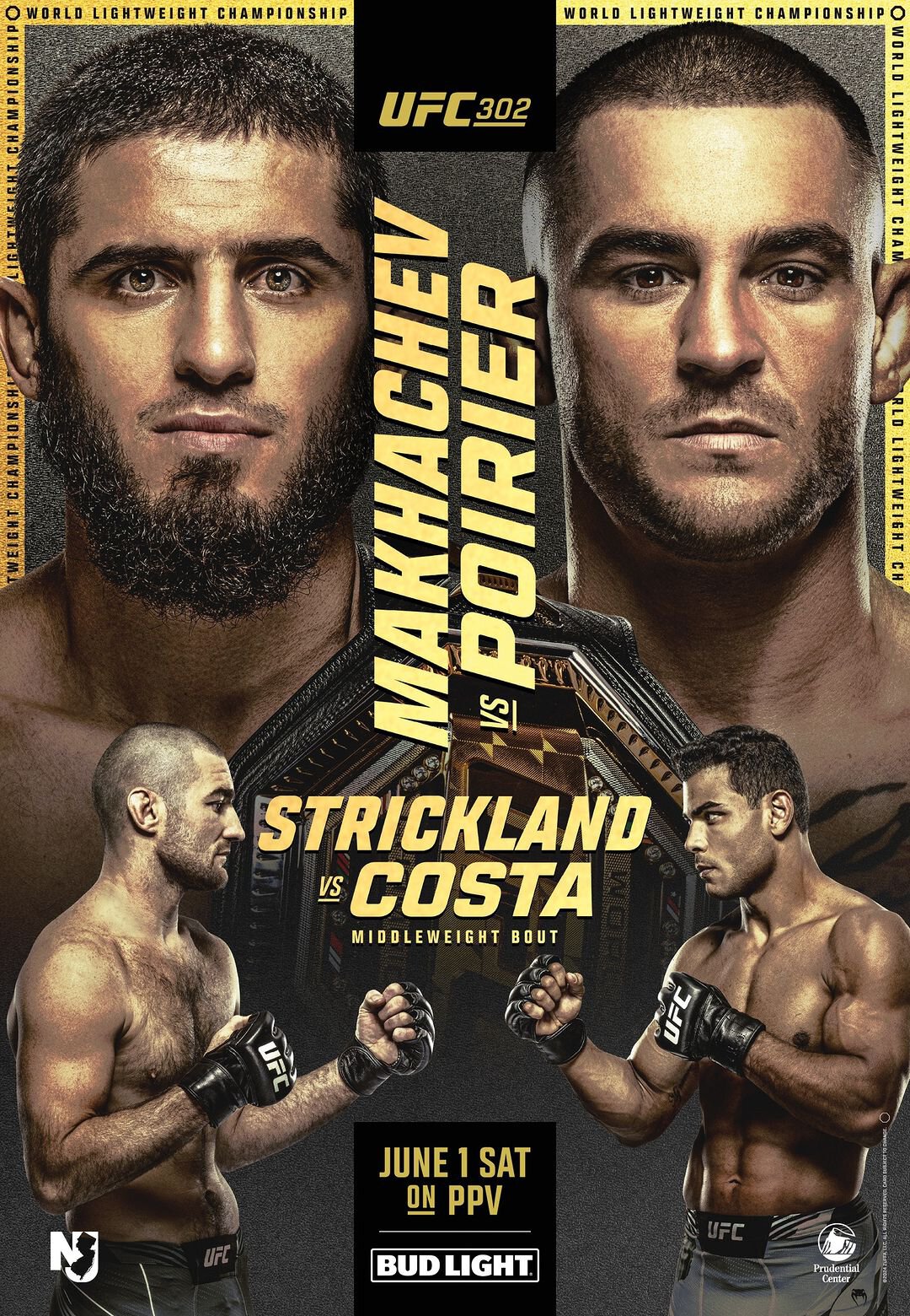 Представлен официальный постер UFC 302. В главном событии турнира Махачев подерется с Порье