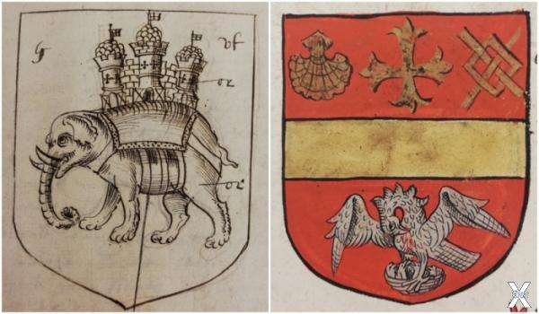 Слева направо: Слон на гербе (Англия,...