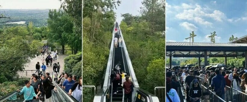 Видео: в Китае установили гигантские эскалаторы в горах