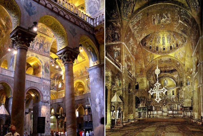 Величие и богатство внутреннего убранства поражает St. Mark’s Basilica по сей день (Венеция, Италия).