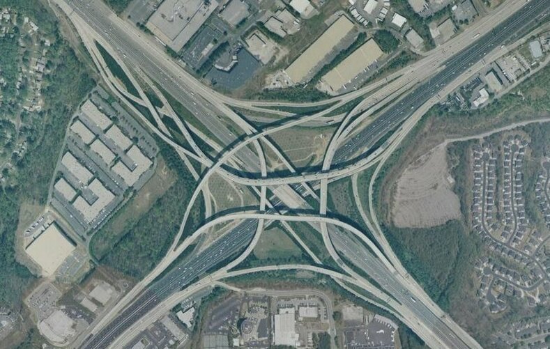 Джорджия Развязки, вид сверху, дорога, дороги, дорожные развязки