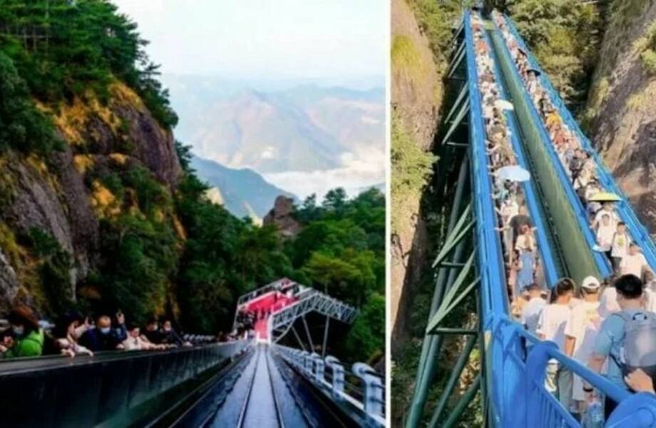 Видео: в Китае установили гигантские эскалаторы в горах