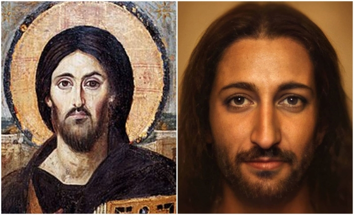 Слева: Портрет Иисуса. \ Слева: Фотореалистичный портрет Иисуса. \ Фото: pinterest.com и boredpanda.com.