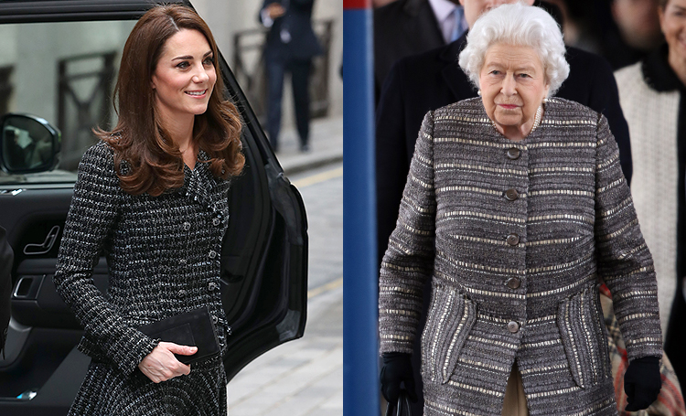 Все оттенки серого: Кейт Миддлтон и королева Елизавета вышли в свет в похожих образах