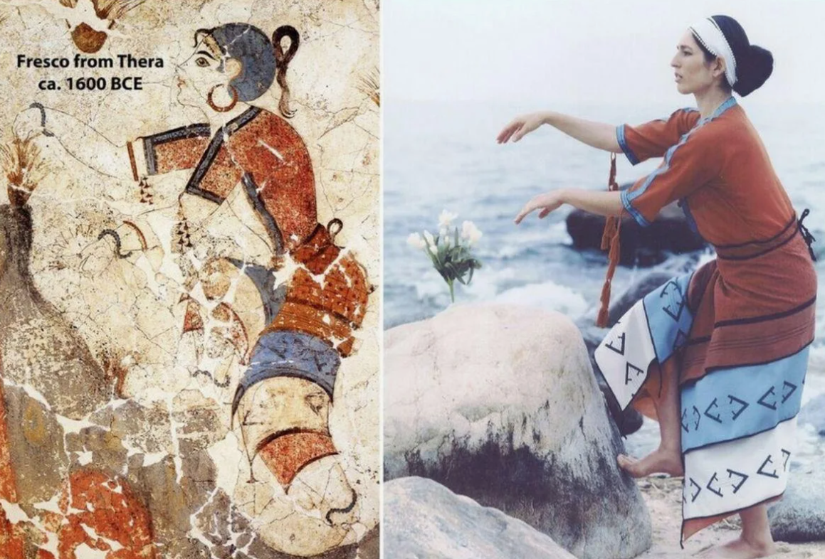 Современная гречанка повторяет сцену с древнекритской фрески