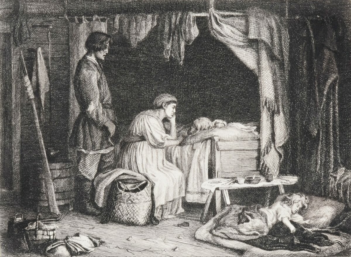 Василий Максимов «Больное дитя», 1864 год. Утрачена, известна лишь по офорту