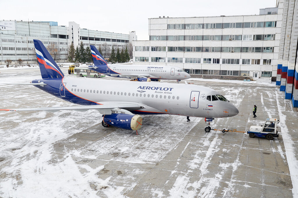 Самолеты SSJ100 на заводе в Ульяновске. Фото: «Авиастар-СП»