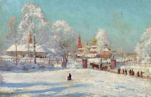 1900 Монастырь в снегу.  Холст, масло, 33х51.4 - Юон Константин Федорович