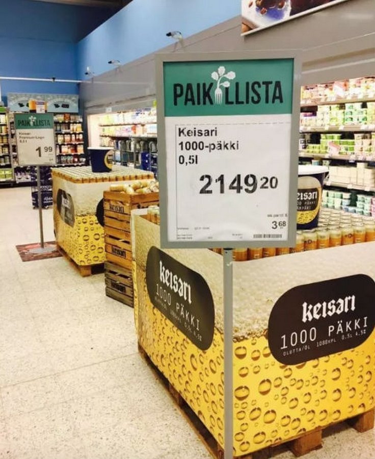 Начнем с приятного - пиво в Финляндии продают очень большими упаковками. Можно взять сразу 1000 банок в мире, жизнь, идея, финляндия, это гениально