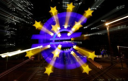 The euro sign is photographed in front of the former head quarter of the European Central Bank in Frankfurt, Germany, April 9, 2019. Picture is taken on slow shutter speed while zooming. REUTERS/Kai Pfaffenbach