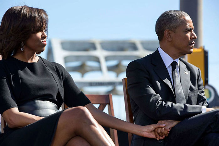 The President And First Lady Hold Hands As They Listen To The Remarks Of Rep. John Lewis Commemorating The 50th Anniversary Of Bloody Sunday And The Selma To Montgomery Civil Rights Marches On March 7, 2015