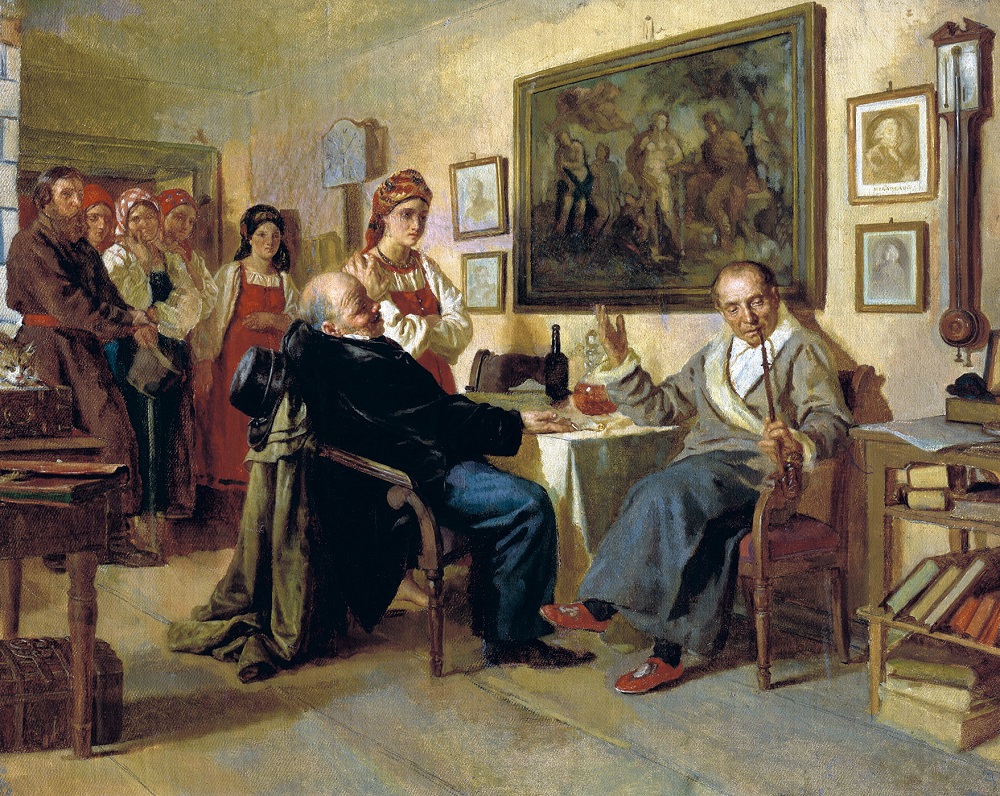 Торг. Сцена из крепостного быта. Худ. Н. В. Неврев, 1866.