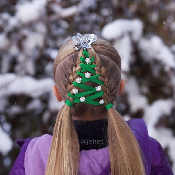 1. Рождественская елка волосы, праздник, прическа, рождество