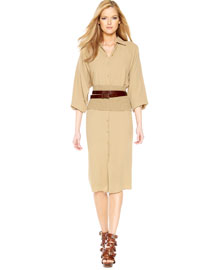 Michael Kors Belted Dolman Shirtdress & Cashmere Hip Band 