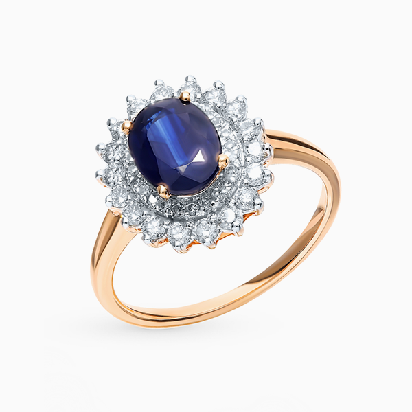 Помолвочное кольцо SL, розовое золото, сапфир, бриллианты