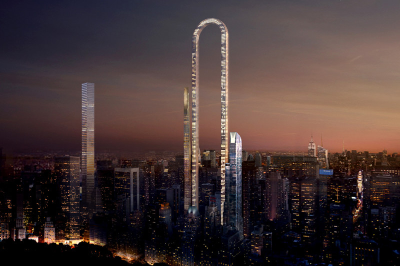 The Big Bend представляет собой две колонны, соединенные аркой длина, небоскреб, нью-йорк