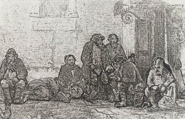Гравюра с первого варианта картины «Земство обедает» (1873)