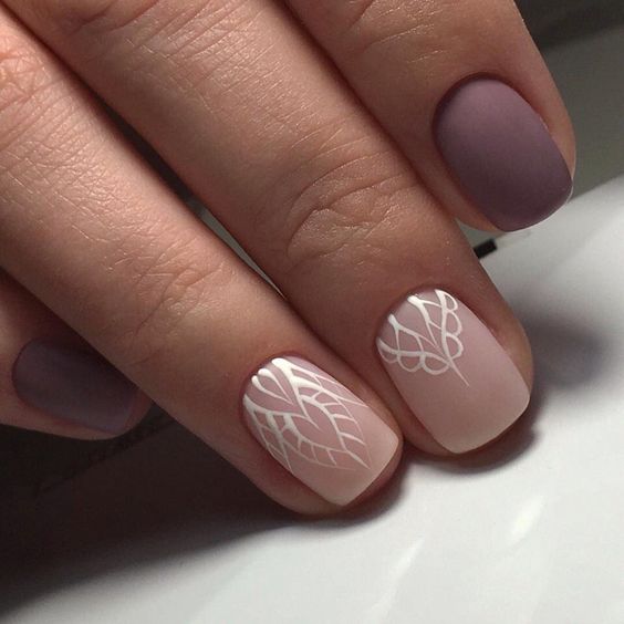 Gel polish short nails, Ideas for short nails, Light brown nails, Matte nails, Painted nail designs, Pastel nail designs, Pastel nails, Short nails 2017