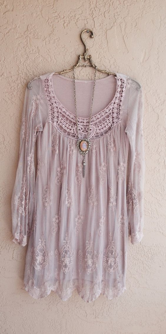 Blush pink Sheer Bohemian embroidered Dress with lace Great Gatsby Marie Antoinette Bohemian Hippie Gypsy: 