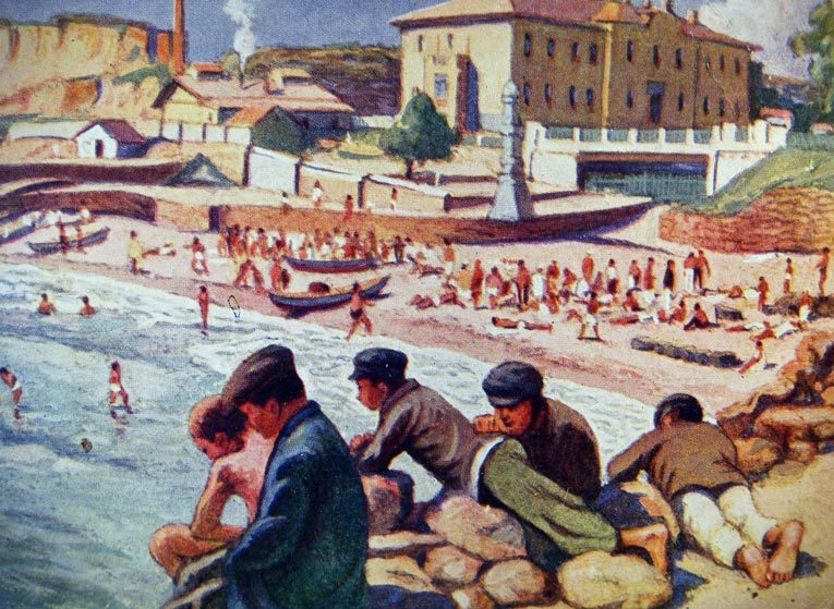  Отрытка 30-х годов XX века с изображением счастливого отдыха трудящихся на курорте «Аркадия» в Одессе. Источник: Википедия