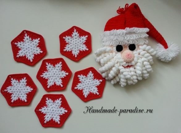 Плед со снежинками связанный крючком 