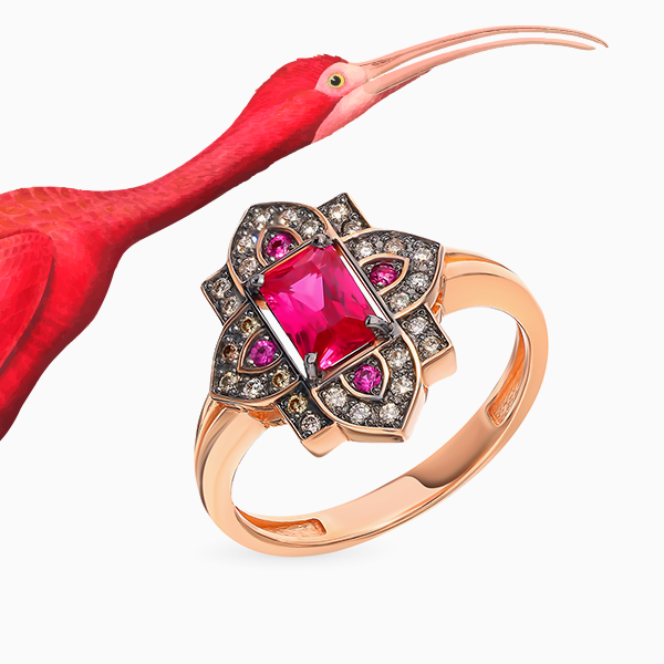 Кольцо SL, розовое золото, рубины, бриллианты