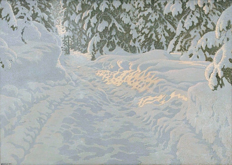 Gustaf Fjaestad. Солнечный свет в снежном лесу.jpg