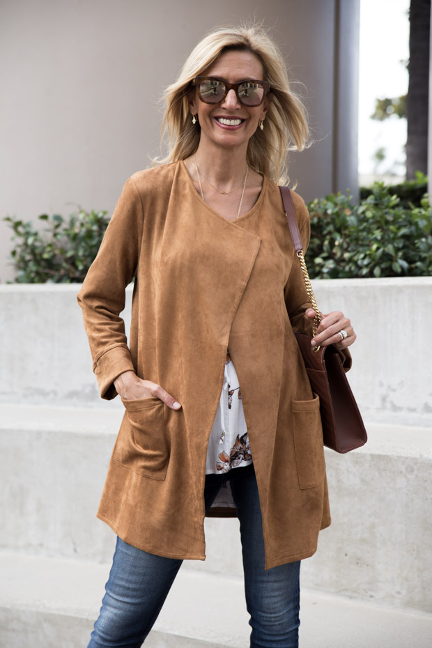 Autumn Maple Color Ultra Suede Jacket with cascading collar