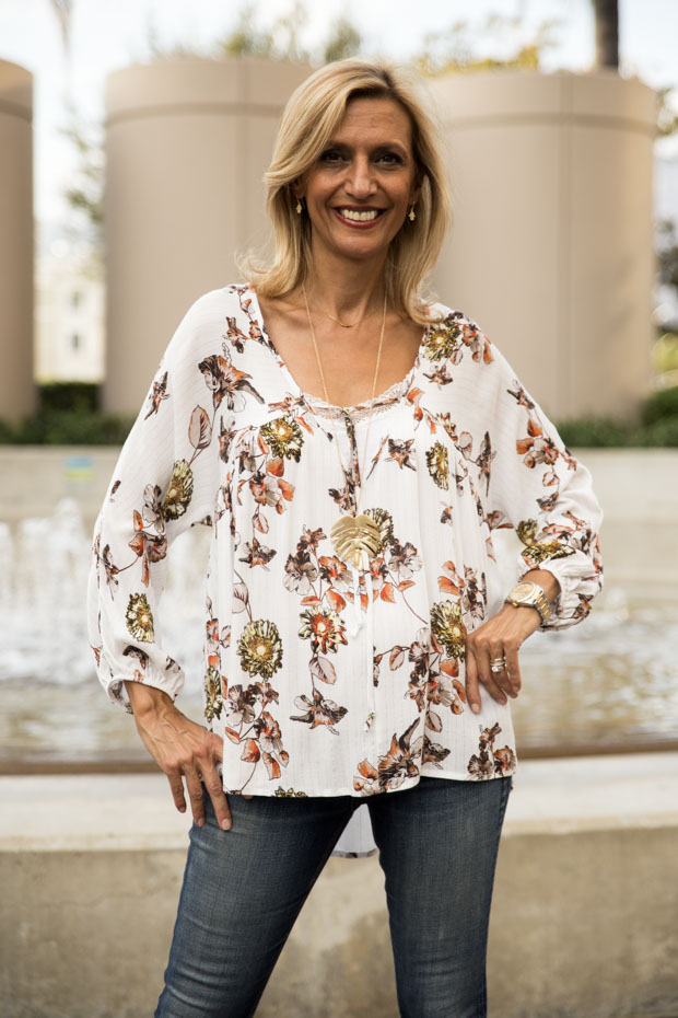 Ivory Print blouse with tie front