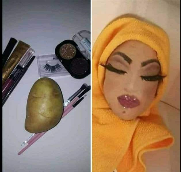 кисти для макияжа и картофель