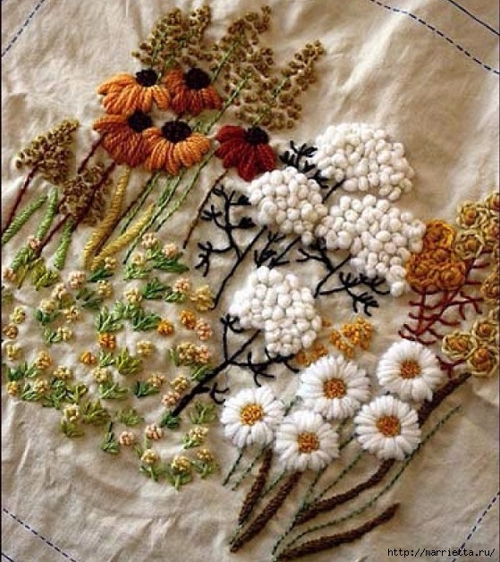 Цветы объемной вышивкой гладью. Красивые работы (9) (559x628, 290Kb)