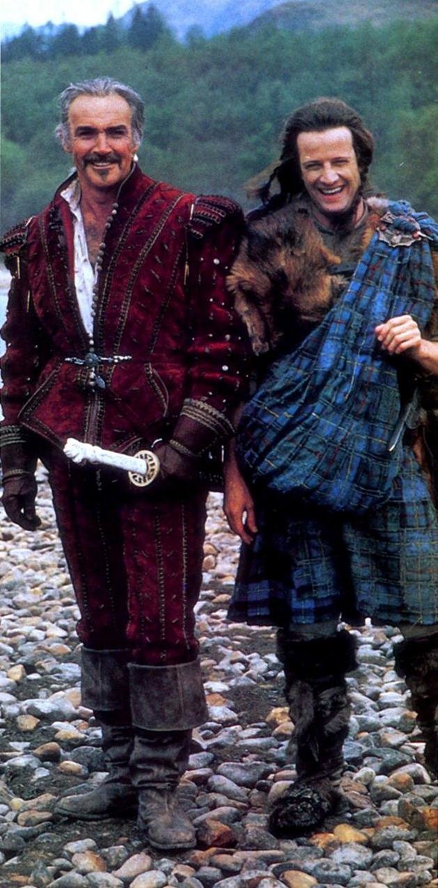 Шон Коннери и Кристофер Ламберт во время съемок фильма Горец, 1985 год. голливуд, за кадром, кино, фото