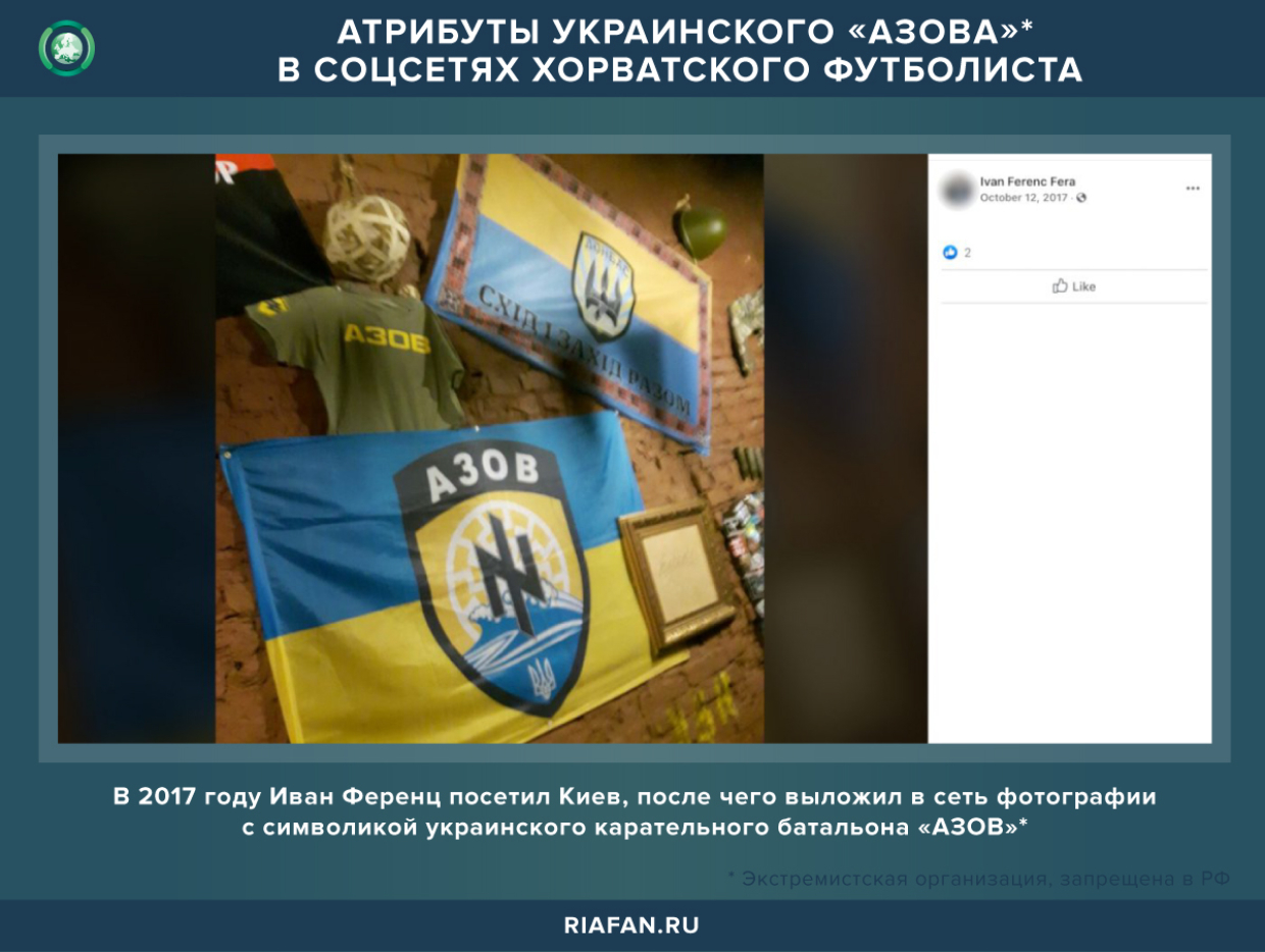 Атрибуты украинского «Азова» в соцсетях хорватского футболиста 