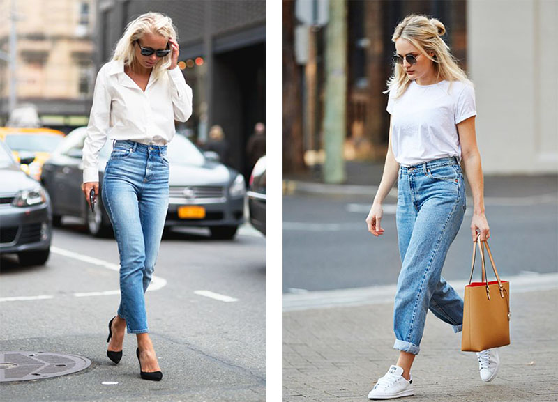 С чем носить широкие джинсы женские с завышенной талией