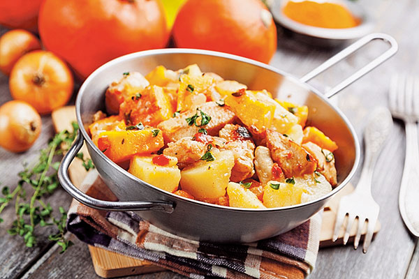 индейка, тушенная с тыквой и картофелем