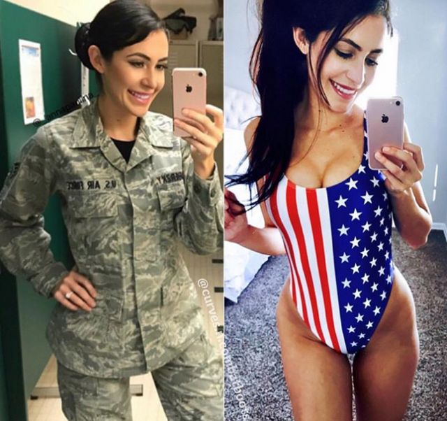 Симпатичные девушки форме и без (18 фото)